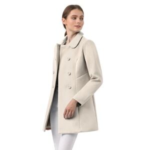 NWT Allegra K Peter Pan collar double breasted trench coat pea coat in beige